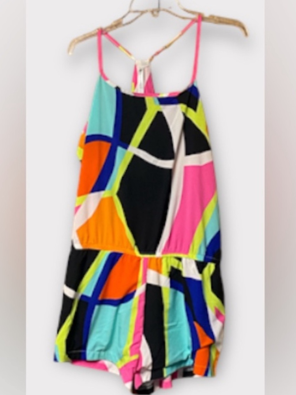 Fabletics Color Block Shorts Romper Womens Medium Short Blue Pink Black Tank M